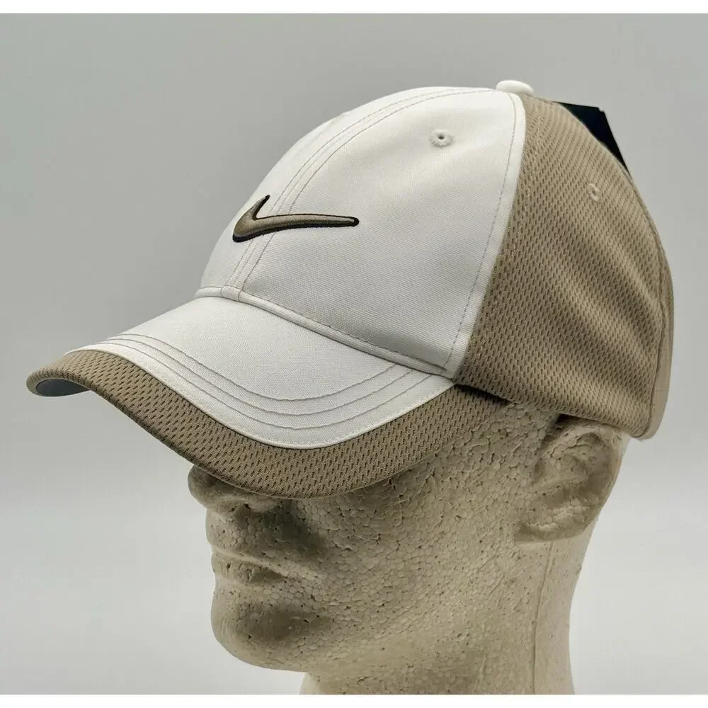 Nike Cap Hat 336056-101 Men's Adult Mesh Adjustable Golf Hat/Cap-White/Tan NWT